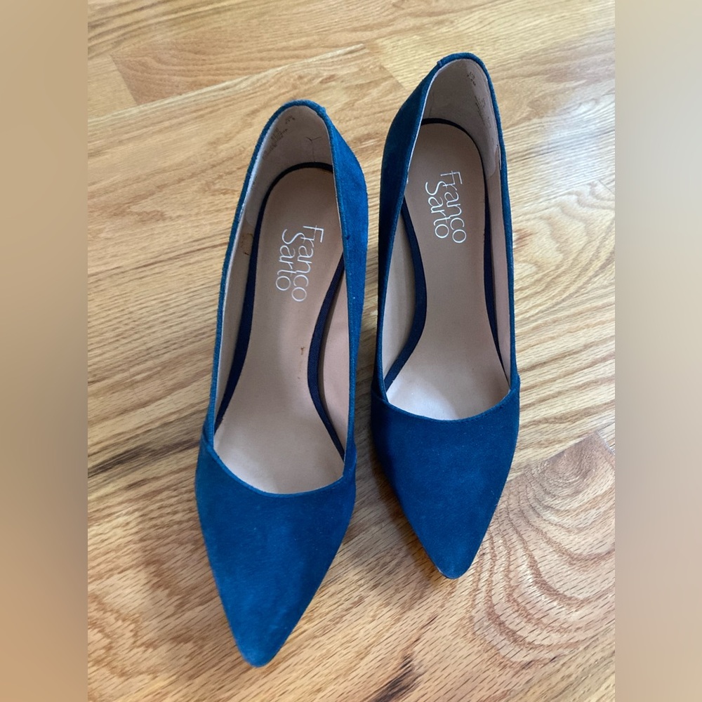 Blue Suede Pointed Toe Heels, Franco Satro